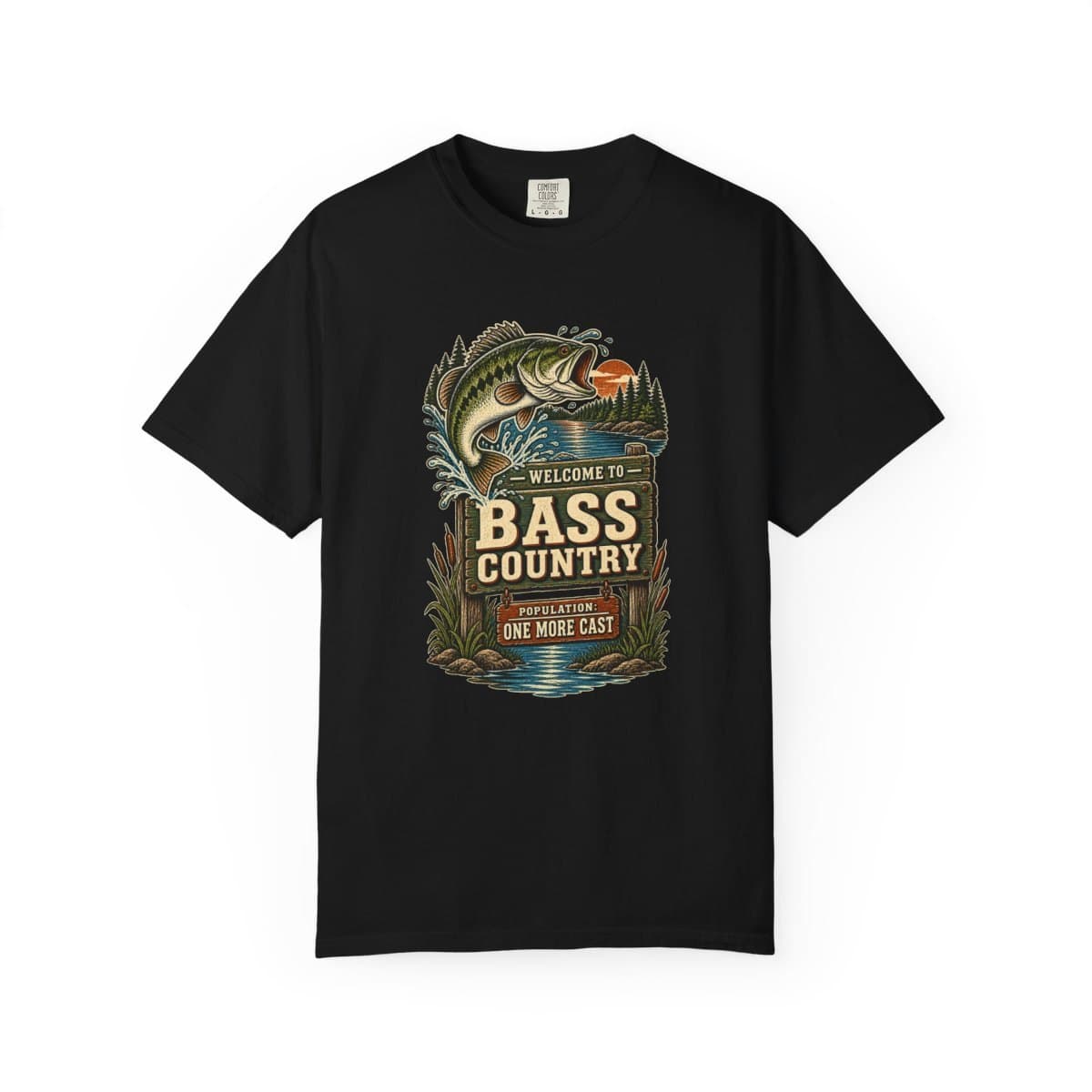 Bass Fishing Shirt, Lake Angler Tee for Fishermen, Welcome To Bass Country — Black