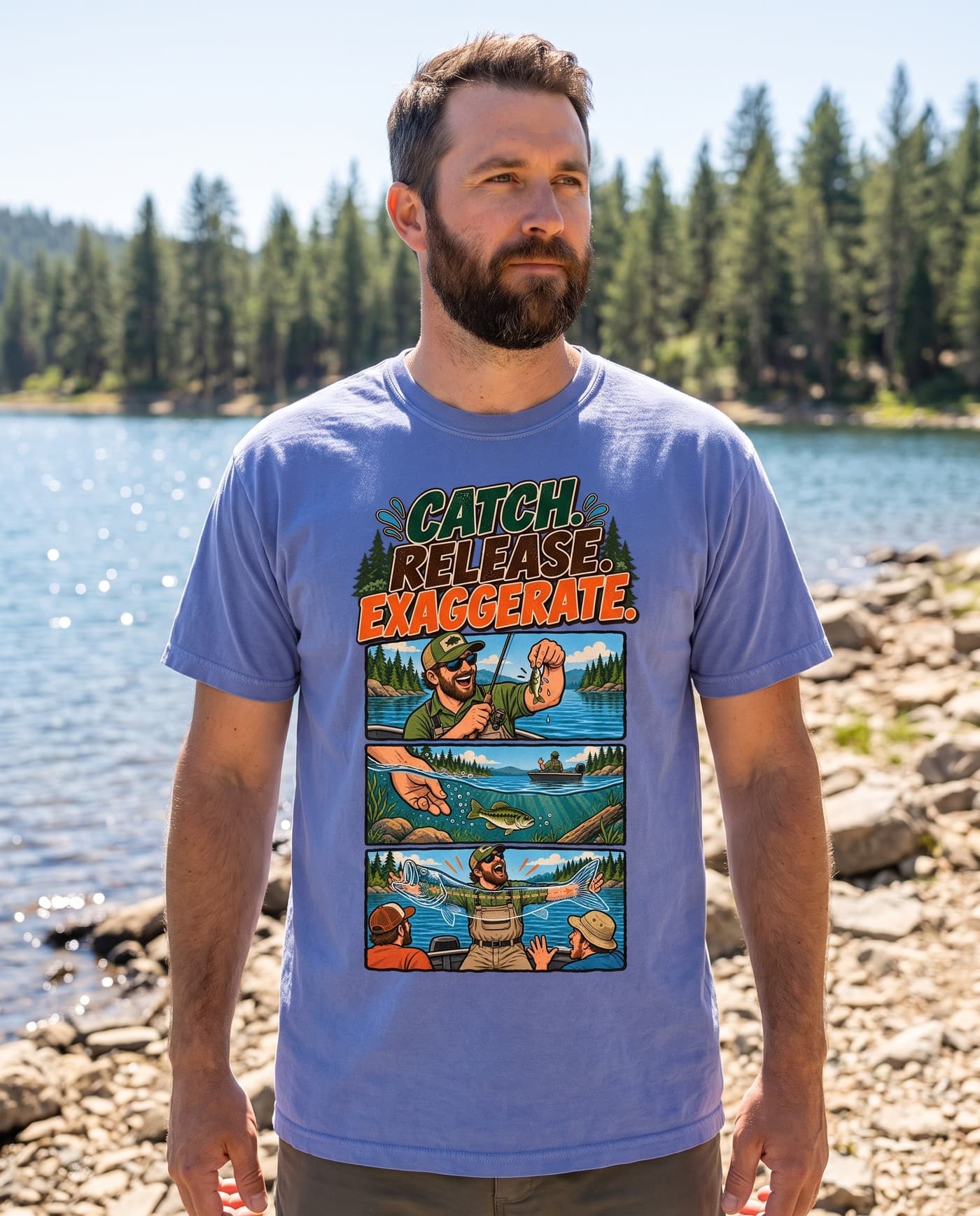 Funny Fishing Shirt, Bass Angler Tee for Fishermen, Catch Release Exaggerate
