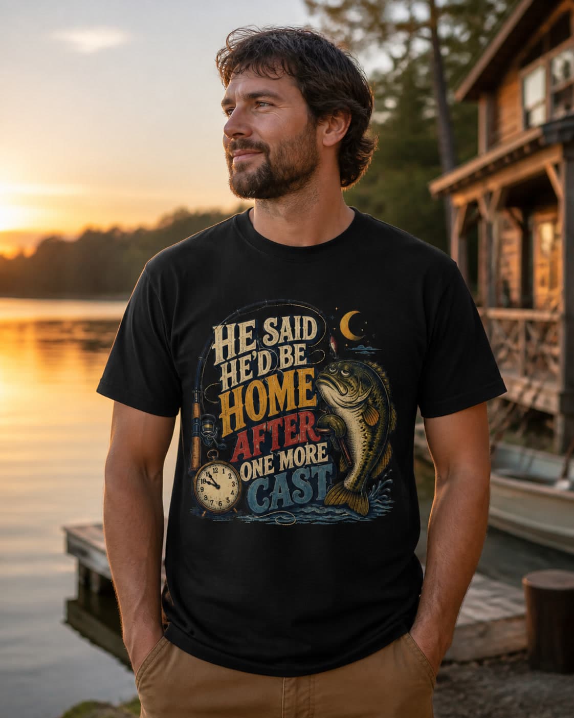 Funny Fishing Shirt for Anglers, Bass Fishing Tee, He Said He'd Be Home After One More Cast