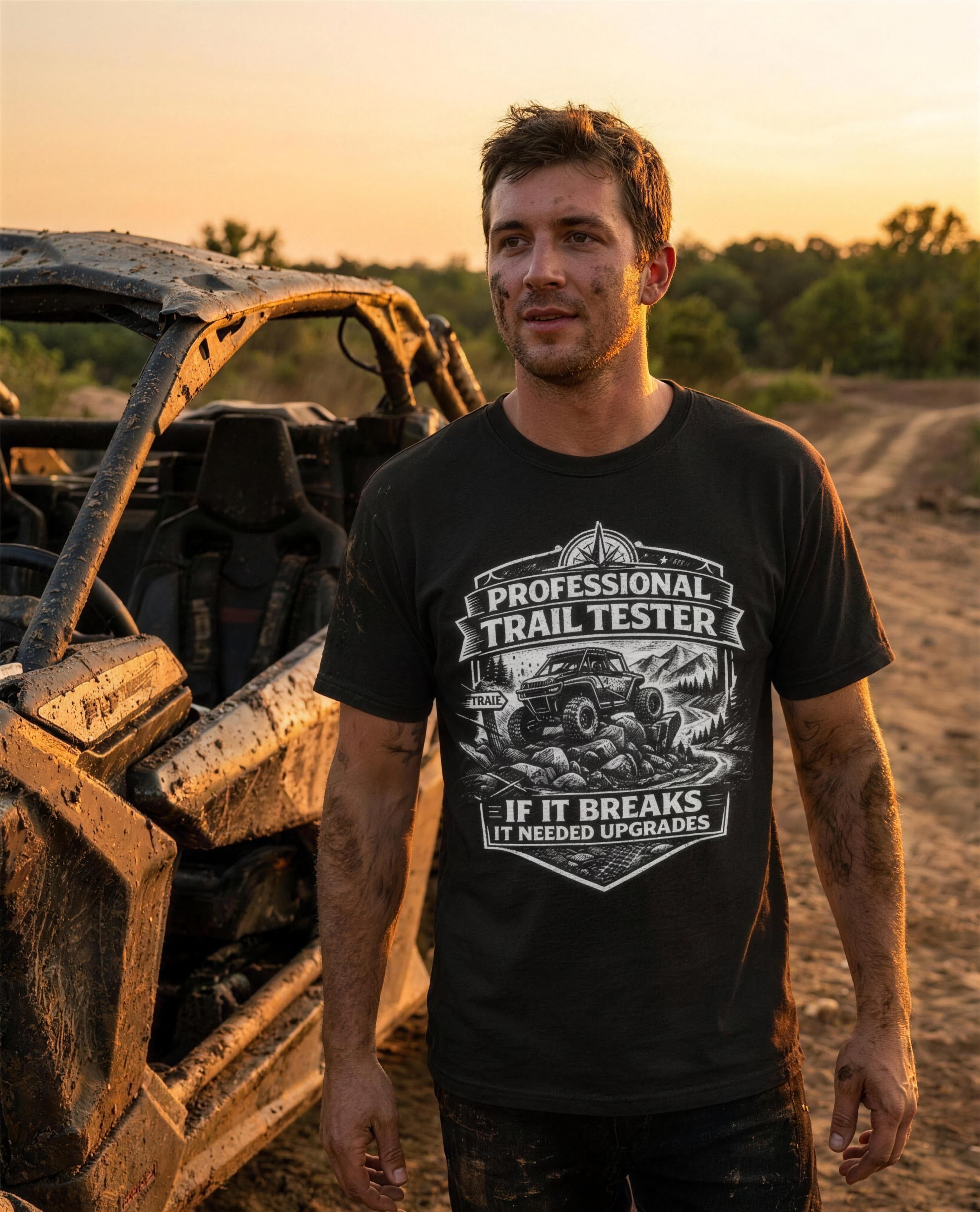 Professional Trail Tester tee worn on a muddy trail